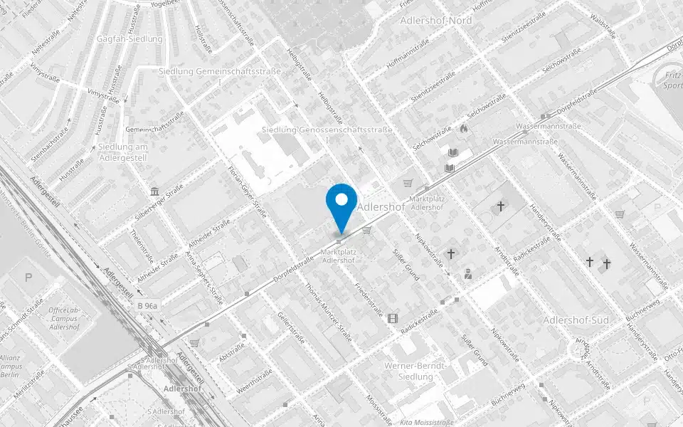 Kartenausschnitt Adlershof mit Standort Dörpfeldstraße 38